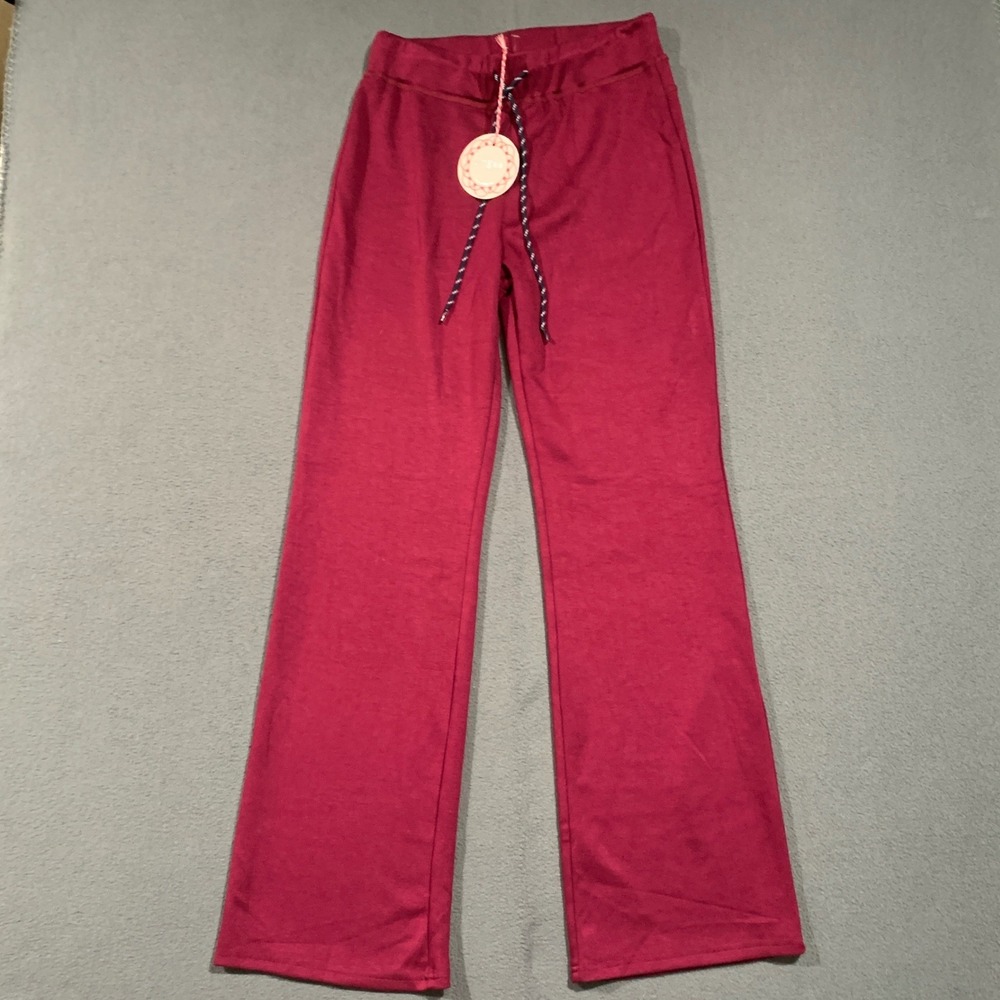 Umgee Womens‎ Small Burgundy Wide Leg Knit Lounge Pants Drawstring NEW